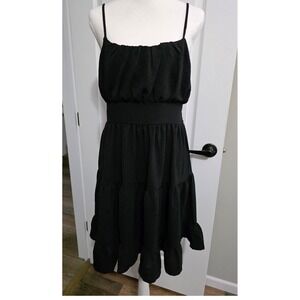 Popular 21 Black Tiered Spaghetti Strap Dress Womens Lg Smocked Back LBD Cute